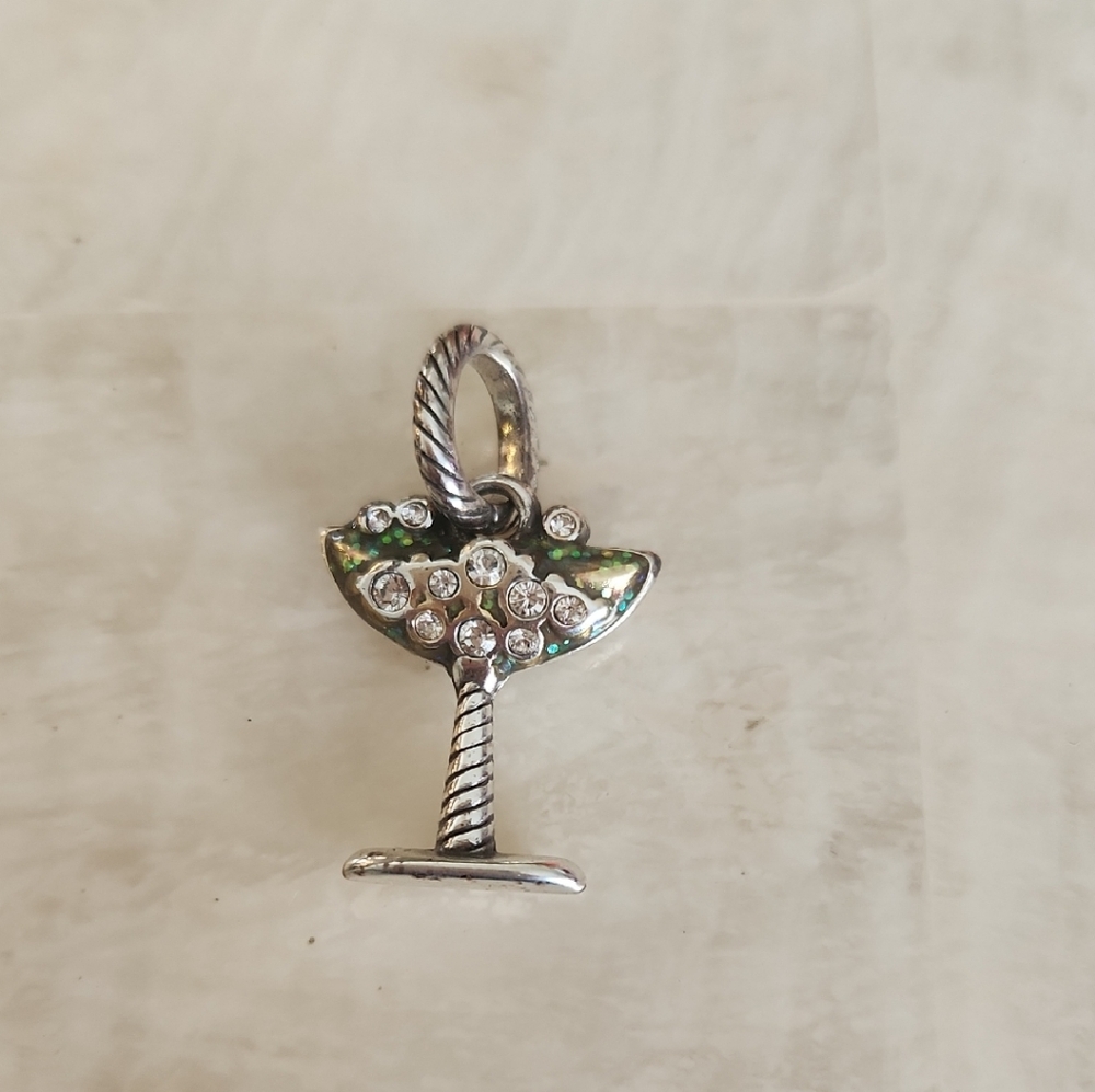 Silver Cocktail Glass Charm with Green Accents